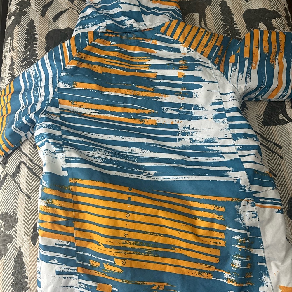 Oakley Blue and Mustard Striped Hooded Shell